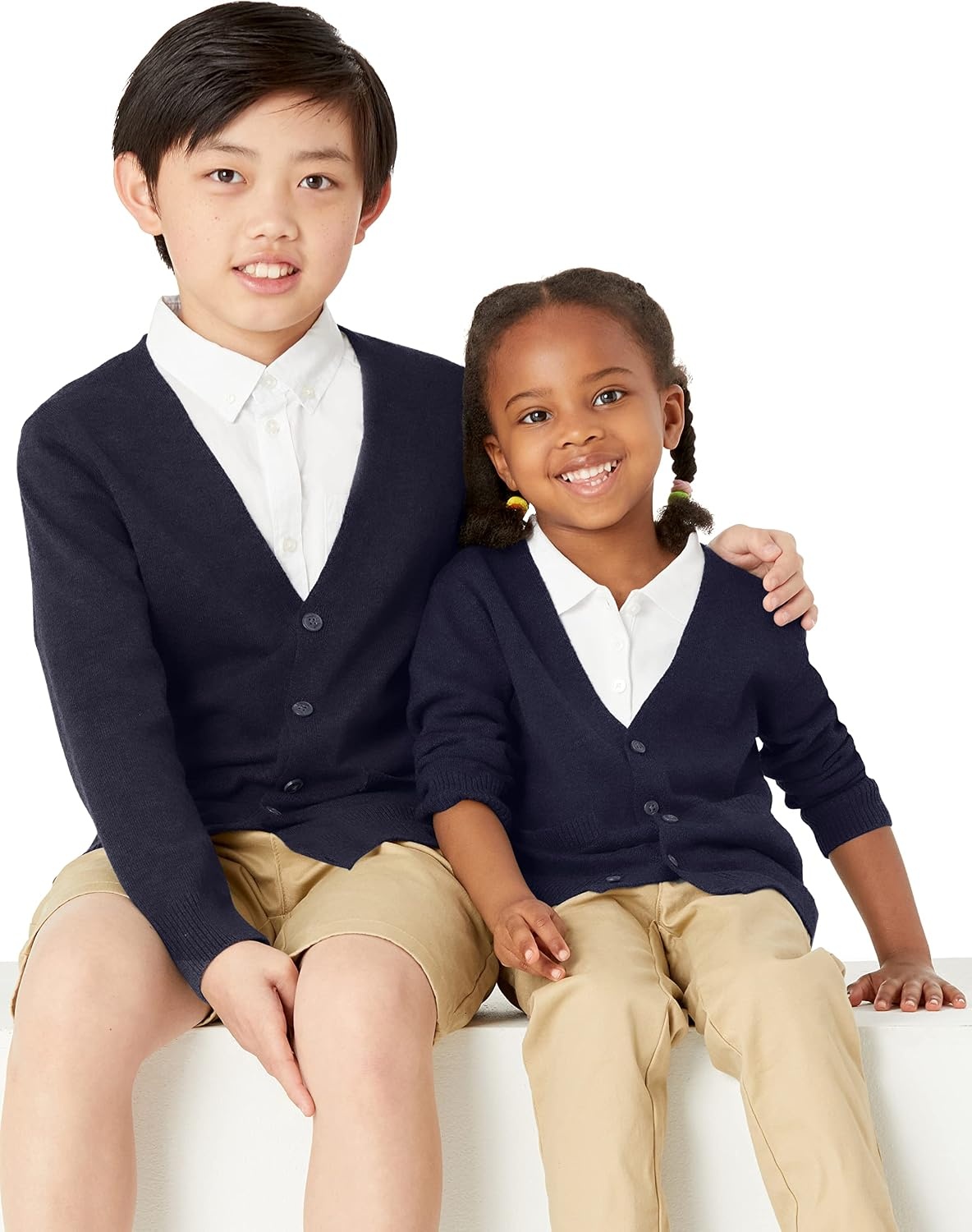 image:imageAmazon Essentials Unisex Kids and Toddlers VNeck Cotton Uniform Cardigan Sweaters Pack of 22pack Navy