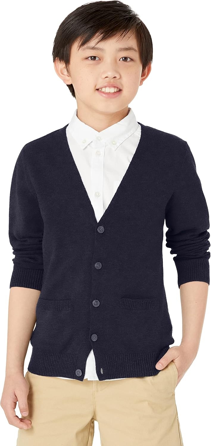 image:imageAmazon Essentials Unisex Kids and Toddlers VNeck Cotton Uniform Cardigan Sweaters Pack of 22pack Navy