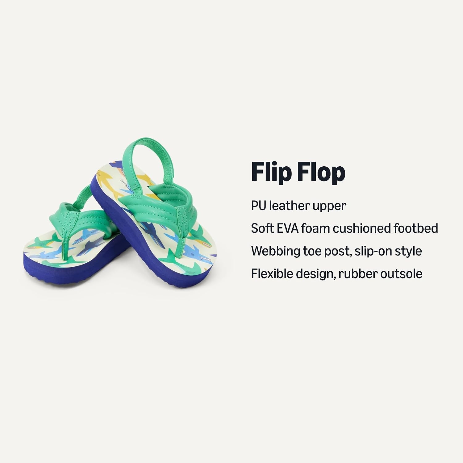 image:imageAmazon Essentials Unisex Toddlers Flip Flop Sandals with Backstrap for Boys and GirlsGreen Shark