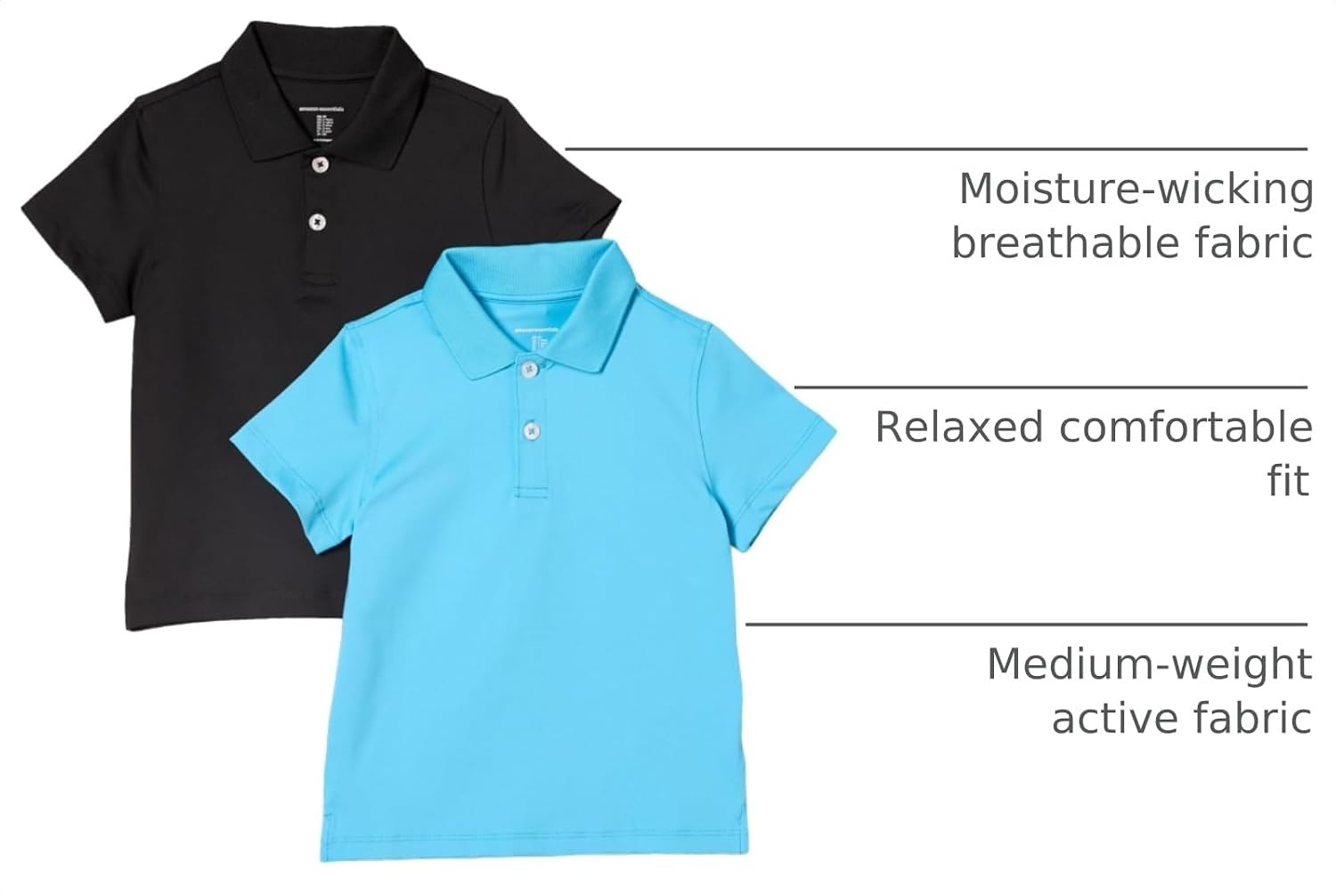 image:imageAmazon Essentials boys ShortSleeve Active Performance Polo ShirtsAqua BlueBlack