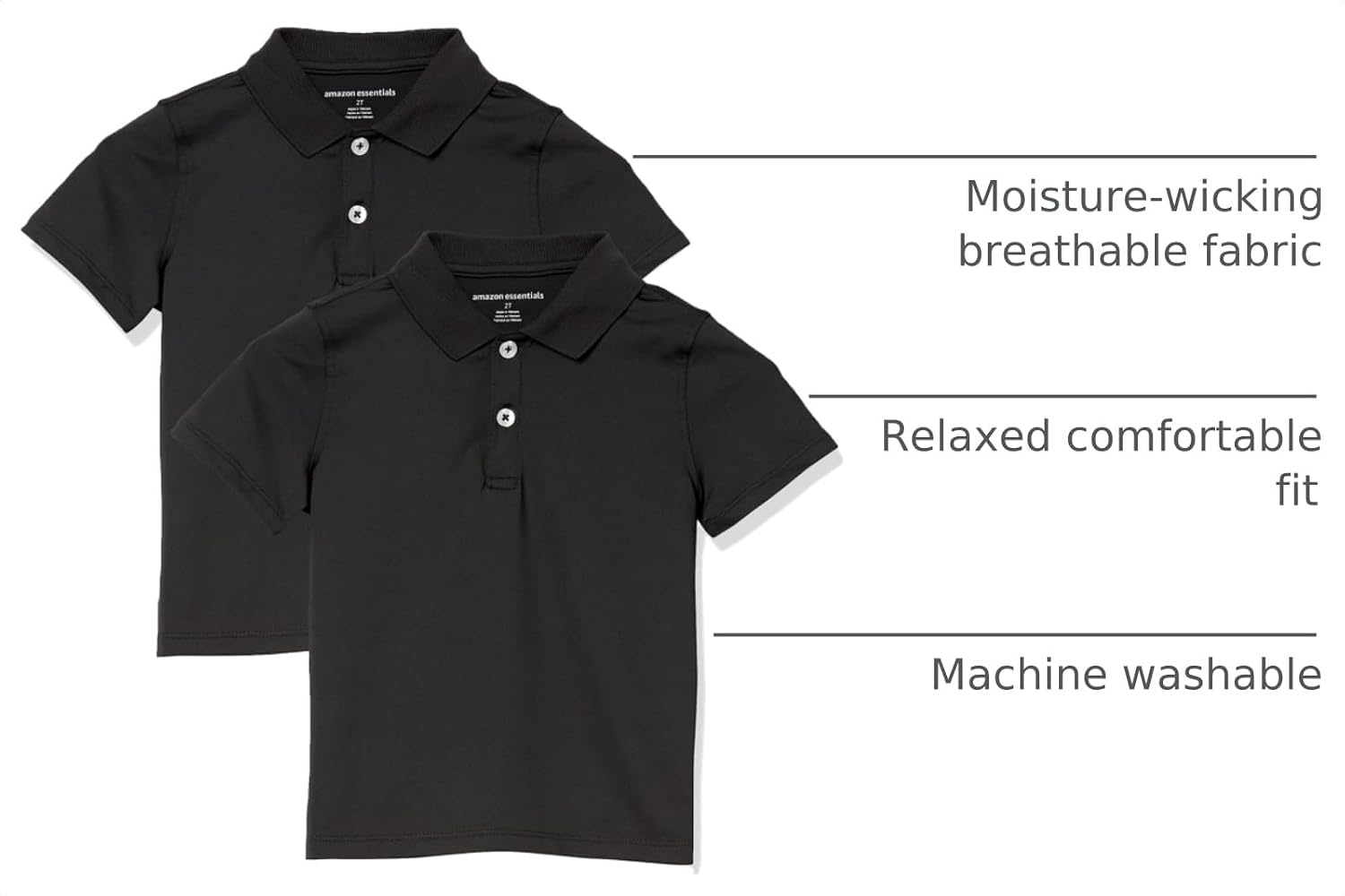 image:imageAmazon Essentials boys ShortSleeve Active Performance Polo ShirtsBlack