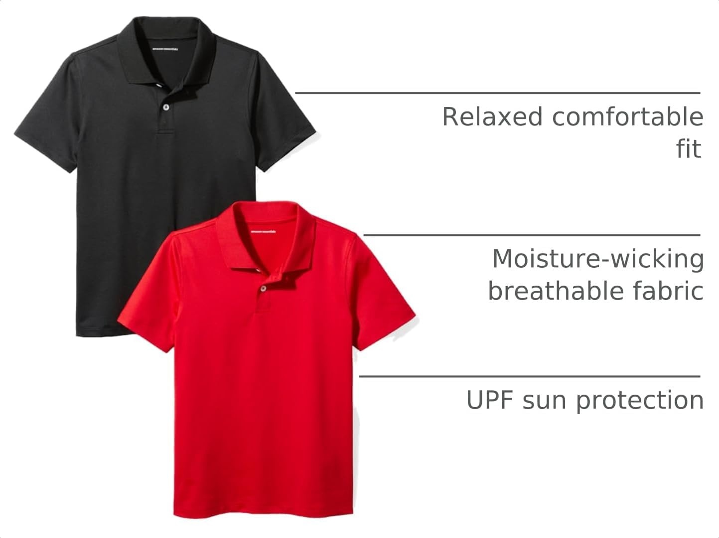 image:imageAmazon Essentials boys ShortSleeve Active Performance Polo ShirtsBlackRed