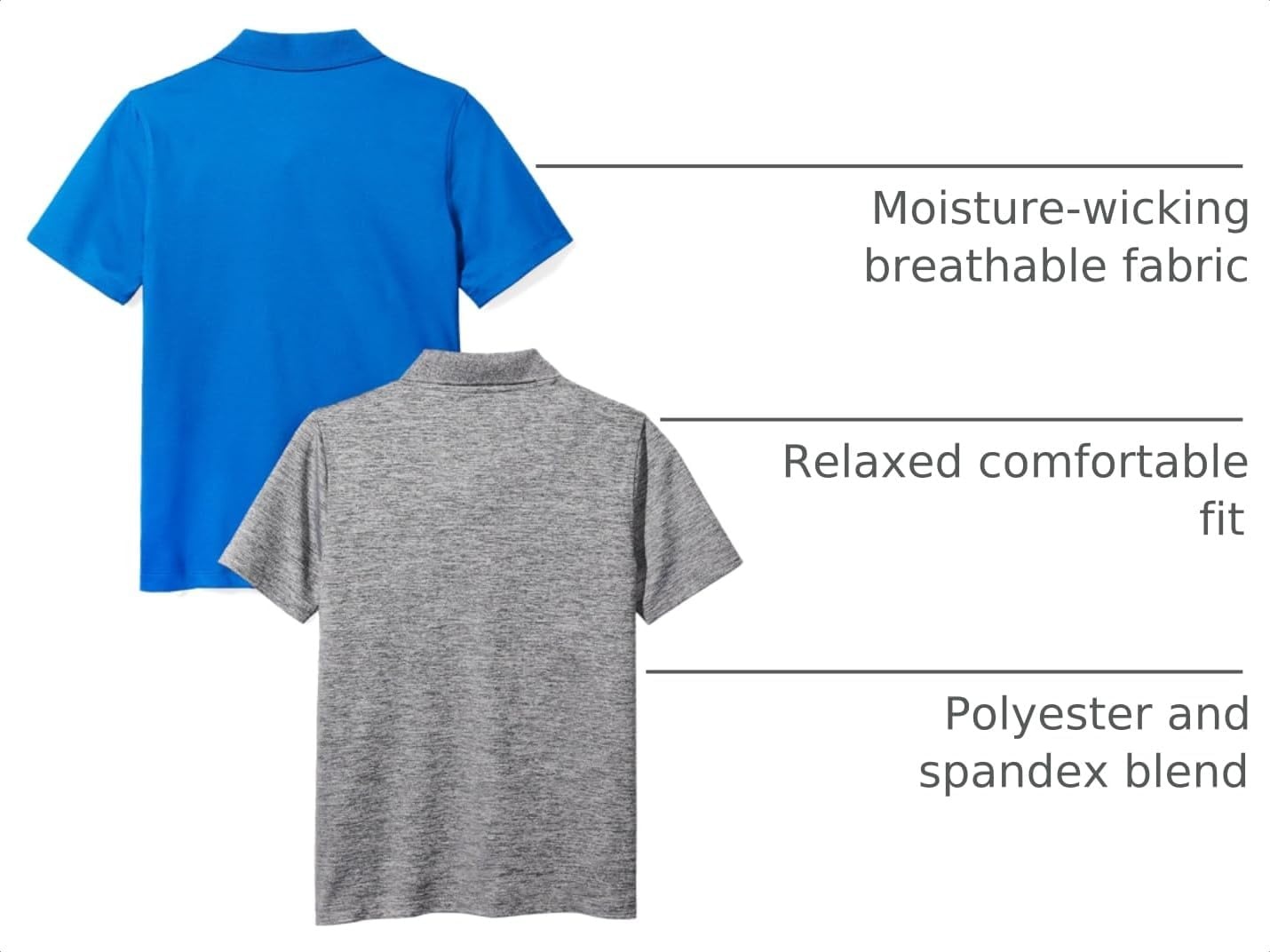 image:imageAmazon Essentials boys ShortSleeve Active Performance Polo ShirtsCobalt BlueGrey Space Dye