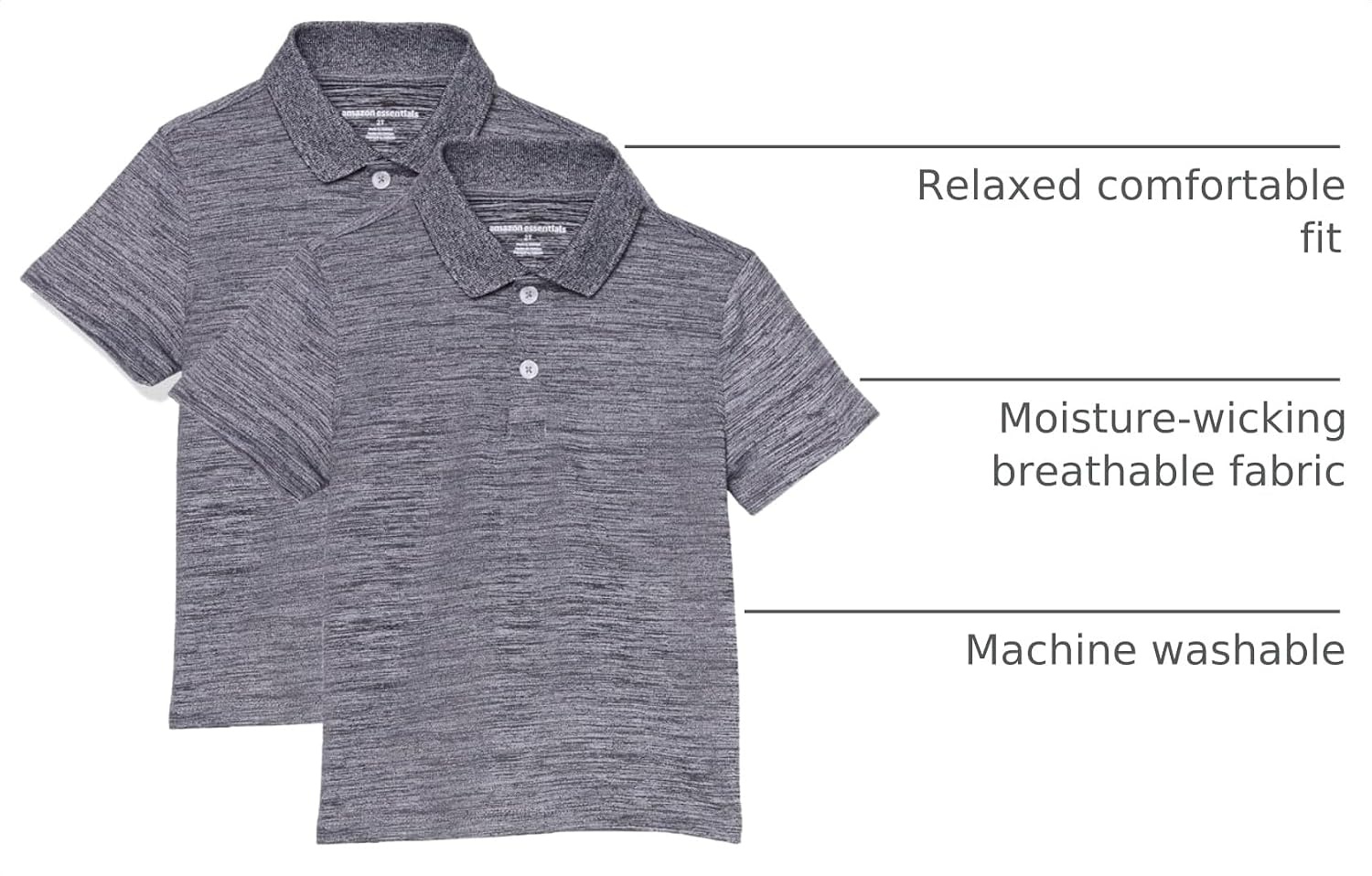 image:imageAmazon Essentials boys ShortSleeve Active Performance Polo ShirtsGrey Space Dye
