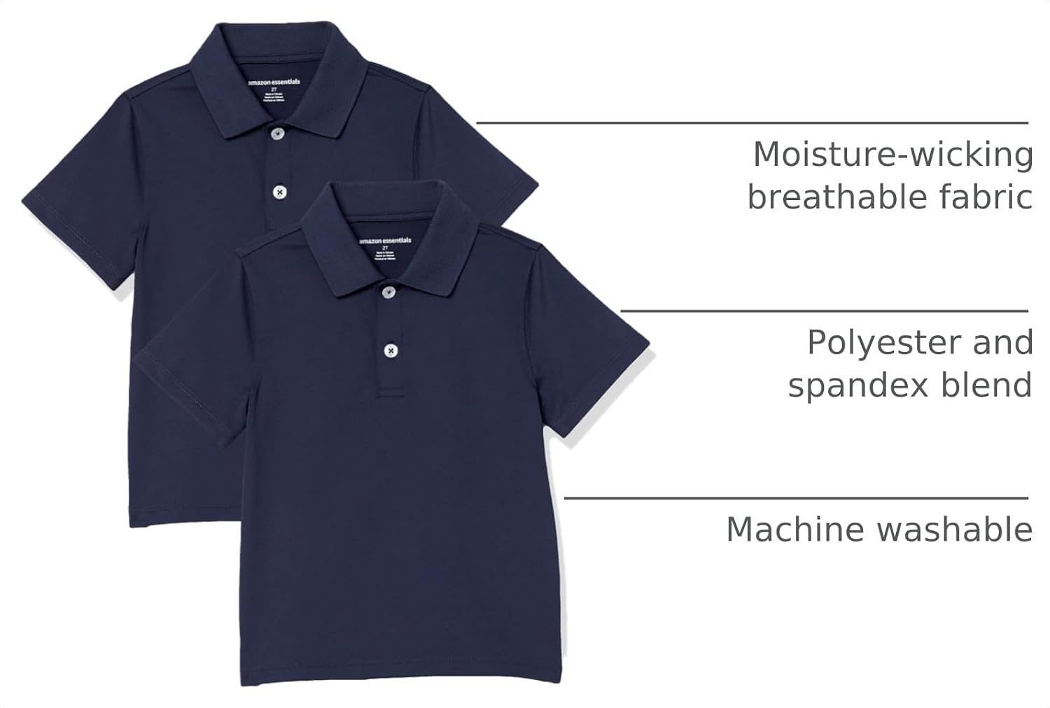 image:imageAmazon Essentials boys ShortSleeve Active Performance Polo ShirtsNavy