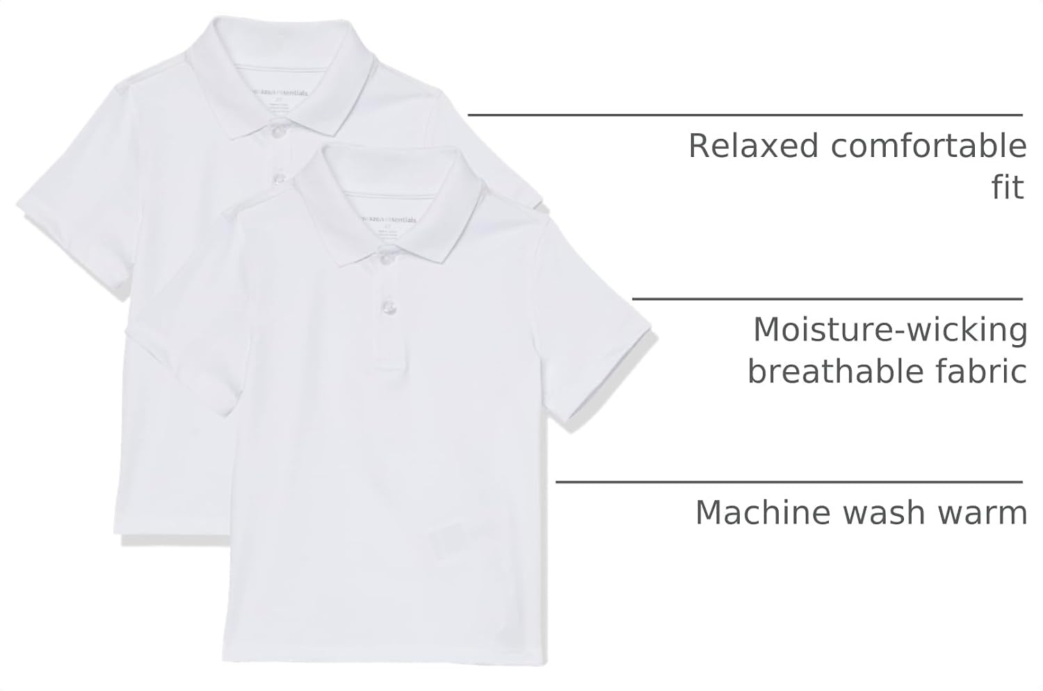 image:imageAmazon Essentials boys ShortSleeve Active Performance Polo ShirtsWhite