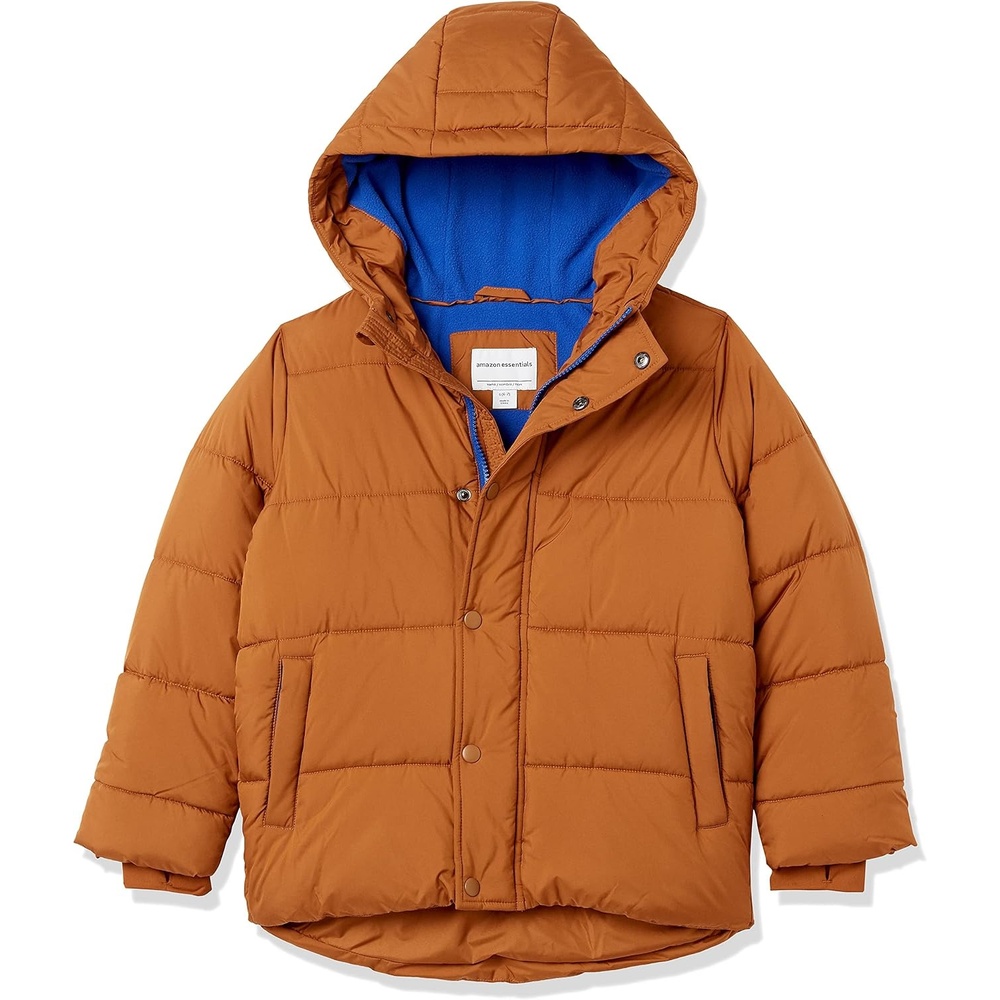 image:imageAmazon Essentials Babies Toddlers and Boys Heavyweight Hooded Puffer JacketLight Brown