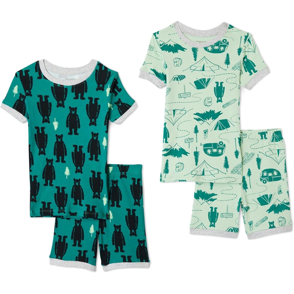 image:imageAmazon Essentials Babies Toddlers and Boys SnugFit Cotton Rib Pajama Sleepwear Sets MultipacksHappy Camper