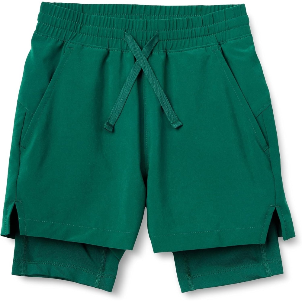 image:imageAmazon Essentials Boys Active Performance Stretch Woven Athletic Training Shorts with LinerDark Green
