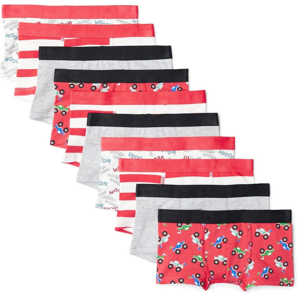 image:imageAmazon Essentials Boys Cotton Jersey Boxer Brief UnderwearGrey Stripes Trucks