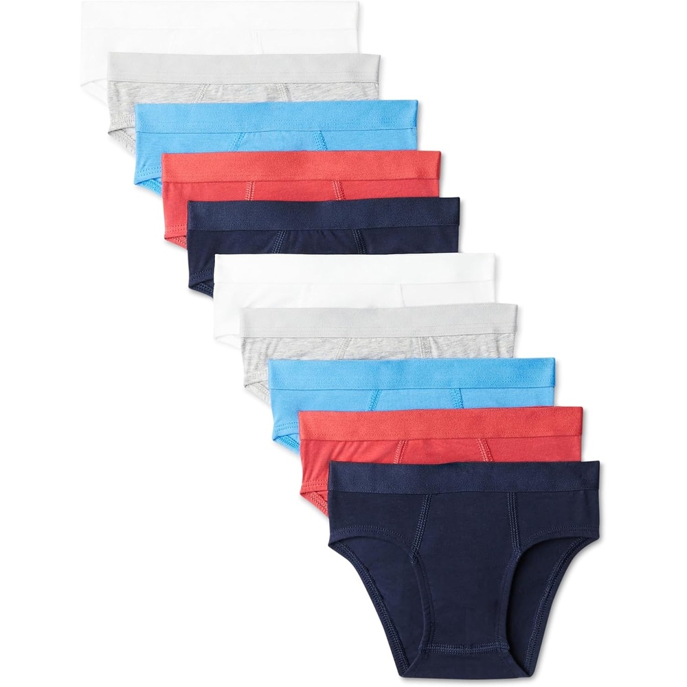 image:imageAmazon Essentials Boys Cotton Jersey Brief UnderwearGrey Red Navy