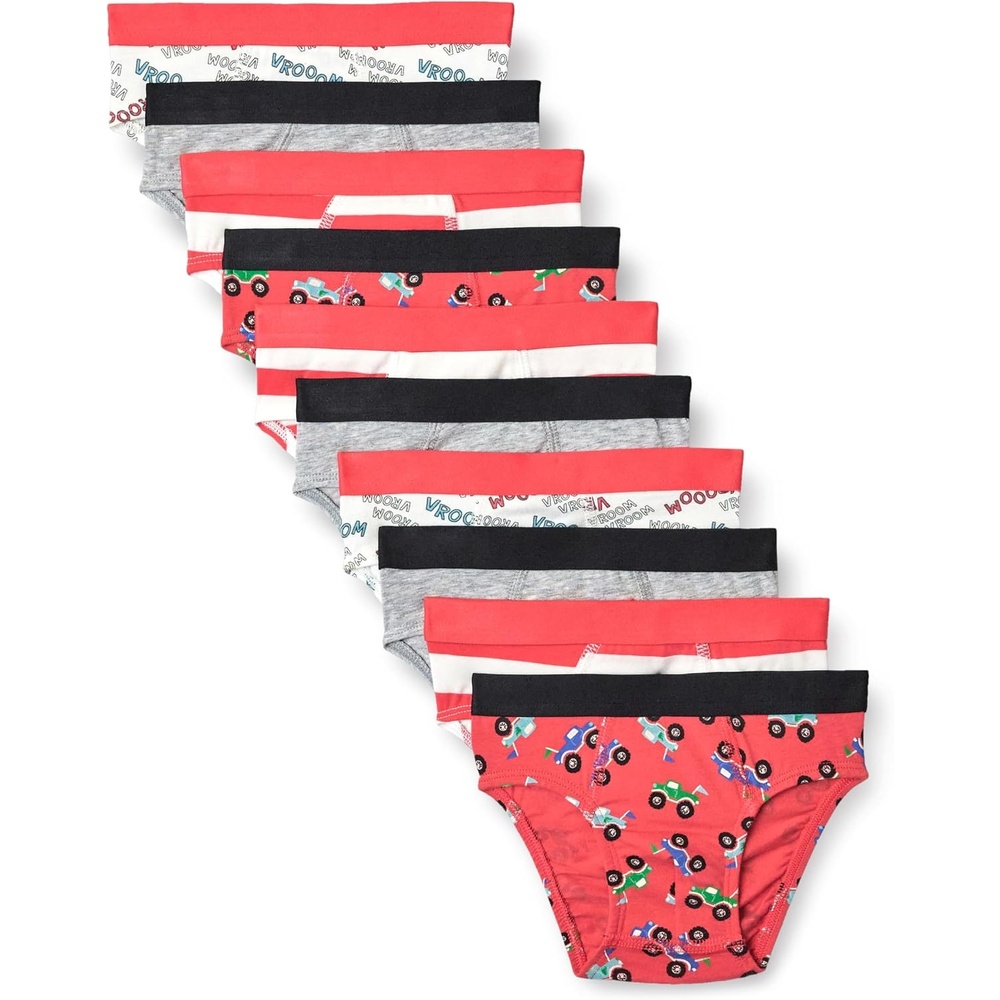 image:imageAmazon Essentials Boys Cotton Jersey Brief UnderwearGrey Stripes Trucks