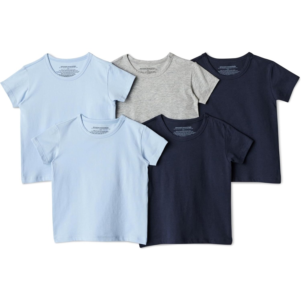 image:imageAmazon Essentials Boys Cotton Jersey Crew Neck UndershirtLight Blue Navy Light Grey Heather