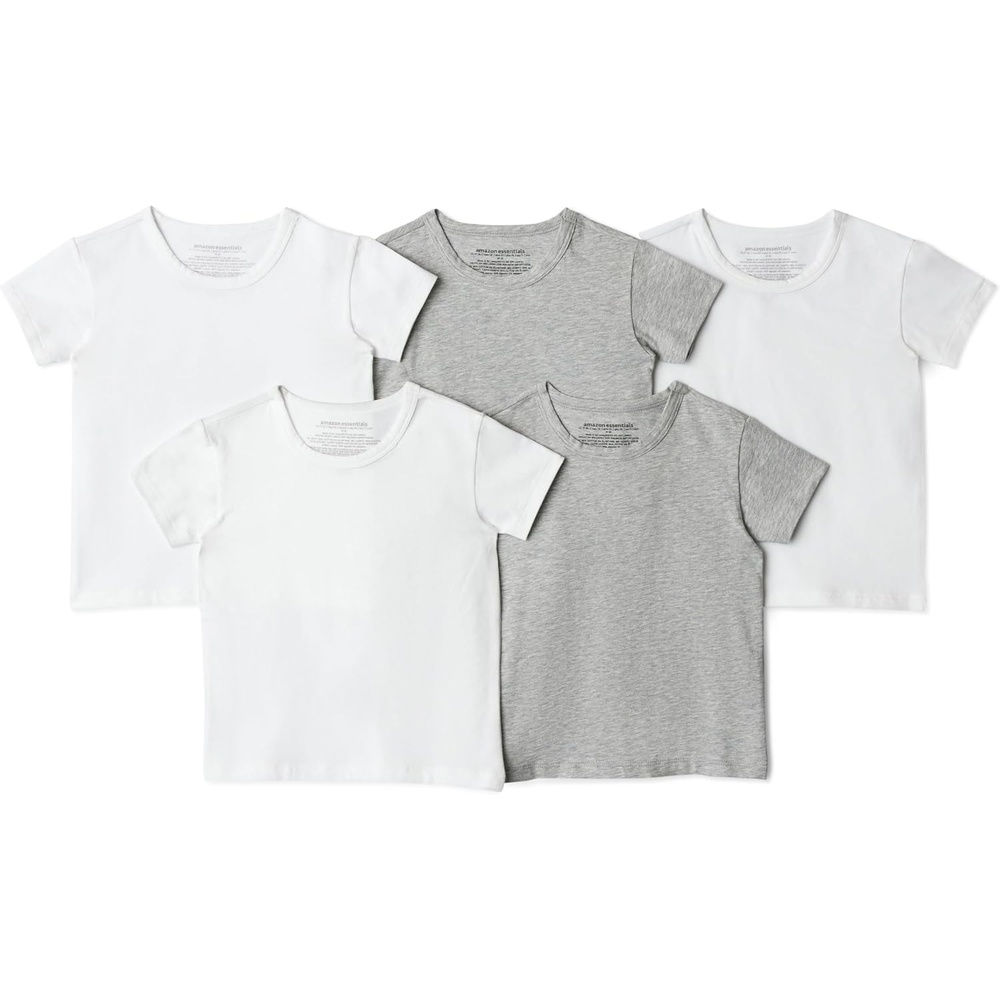 image:imageAmazon Essentials Boys Cotton Jersey Crew Neck UndershirtLight Grey Heather White