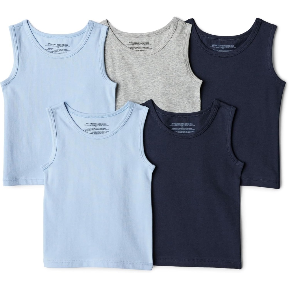 image:imageAmazon Essentials Boys Cotton Jersey Tank Top UndershirtLight Blue Navy Light Grey Heather