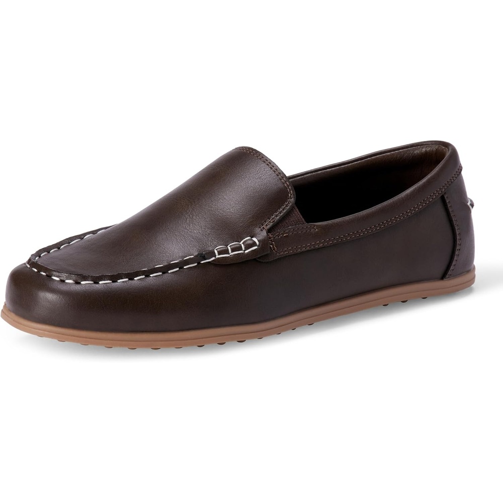 image:imageAmazon Essentials Boys Faux Leather Moc Toe Slipon LoafersDark Brown
