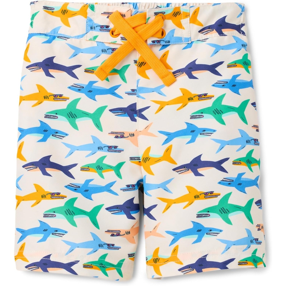 image:imageAmazon Essentials Boys Quick Dry Swimming Board Shorts Swim TrunksIvory Sharks