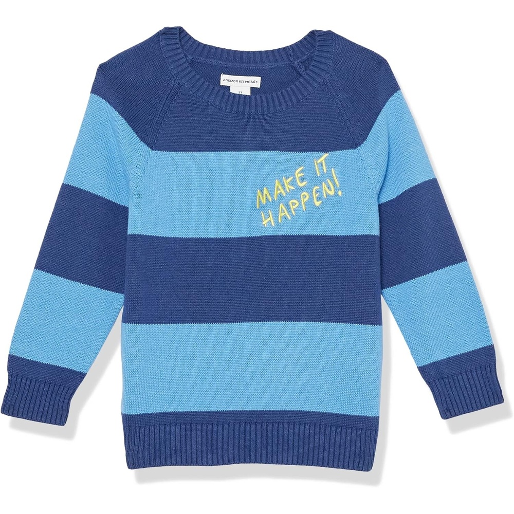 image:imageAmazon Essentials Boys and Toddlers Cotton Knit Pullover Crewneck SweaterBlue Navy Rugby Stripe