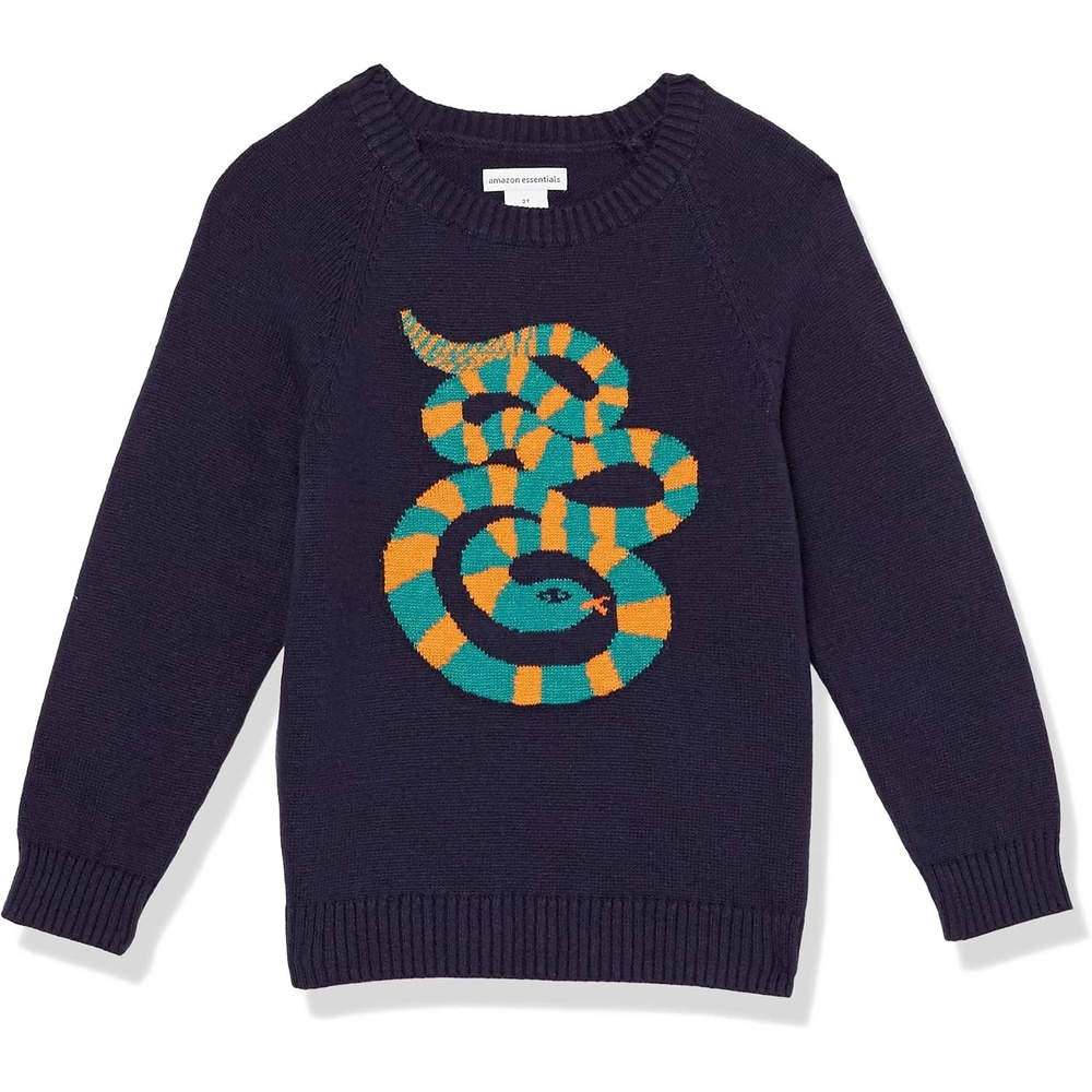 image:imageAmazon Essentials Boys and Toddlers Cotton Knit Pullover Crewneck SweaterDark Navy Snake