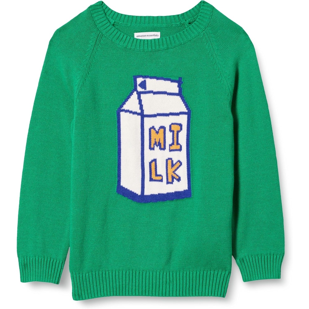 image:imageAmazon Essentials Boys and Toddlers Cotton Knit Pullover Crewneck SweaterGreen Milk Carton