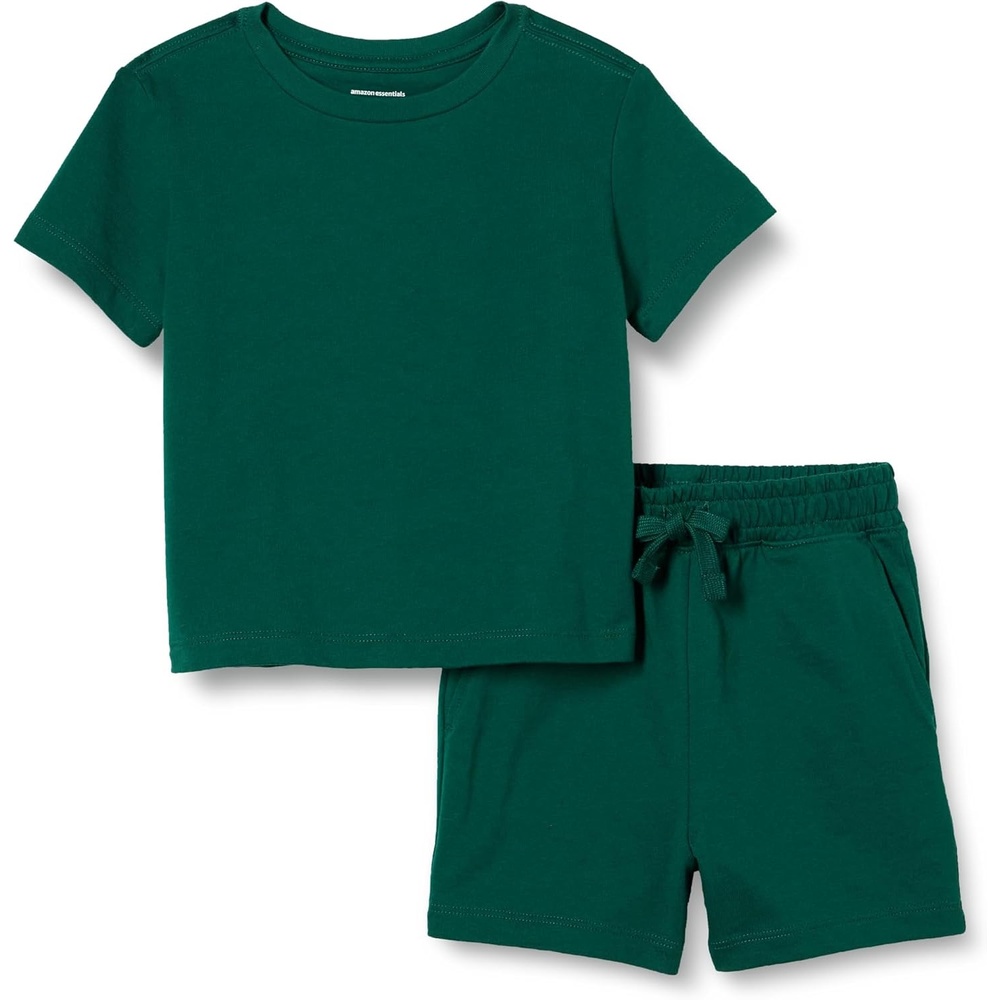 image:imageAmazon Essentials Boys and Toddlers Cotton Short Sleeve TShirt and Shorts SetDark Green