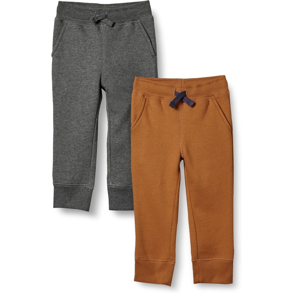 image:imageAmazon Essentials Boys and Toddlers Fleece Jogger Sweatpants with Elastic Waist and Drawstring Multipacks2pack Charcoal Heather GreyLight Brown