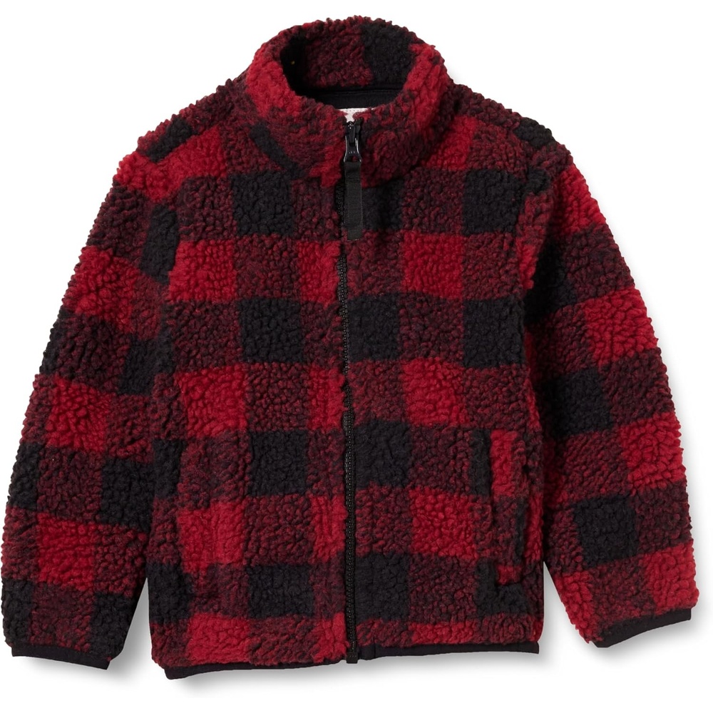 image:imageAmazon Essentials Boys and Toddlers Fleece Lined Sherpa FullZip JacketRed Exploded Buffalo Check