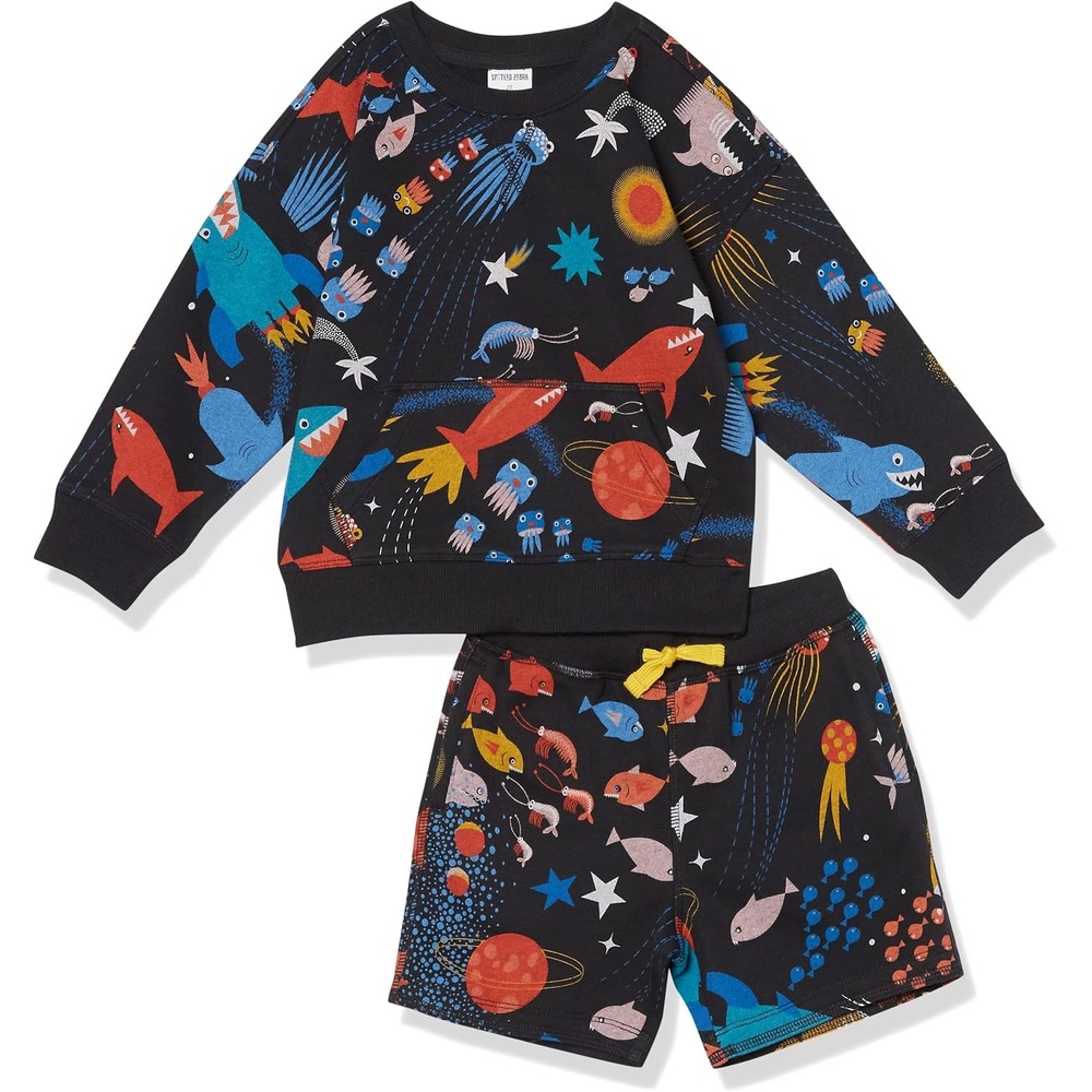 image:imageAmazon Essentials Boys and Toddlers French Terry Cozy LongSleeve Top and Short Set Previously Spotted Zebra