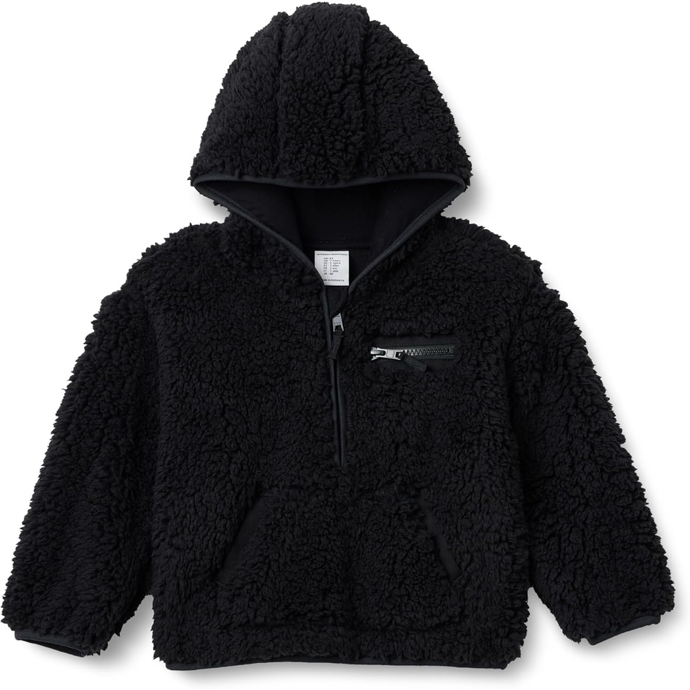 image:imageAmazon Essentials Boys and Toddlers Half Zip Sherpa Hoodie Sweatshirt with Kangaroo PocketBlack