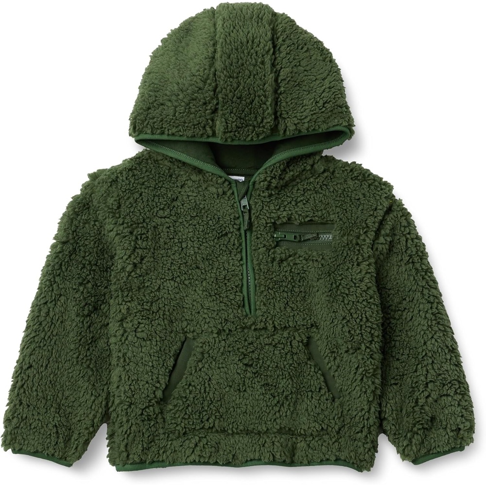 image:imageAmazon Essentials Boys and Toddlers Half Zip Sherpa Hoodie Sweatshirt with Kangaroo PocketDark Olive