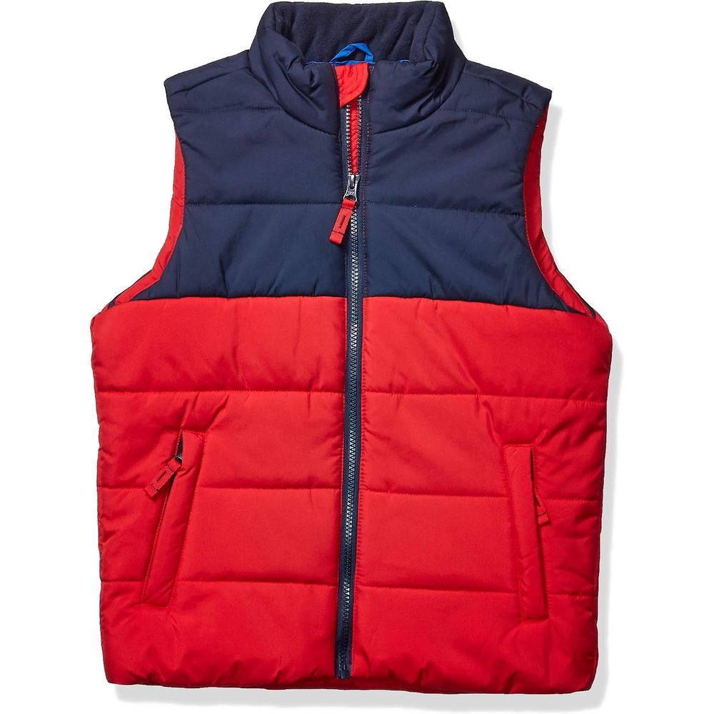 image:imageAmazon Essentials Boys and Toddlers Heavyweight Full Zip Outerwear Puffer VestNavy Red Color Block