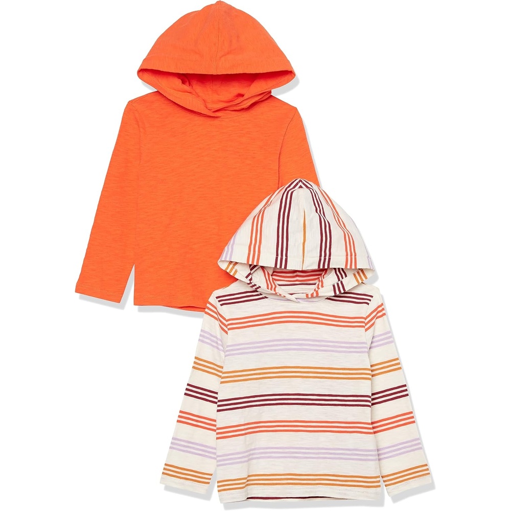 image:imageAmazon Essentials Boys and Toddlers Lightweight LongSleeve Hooded TShirt Pack of 2Orange Multi Stripe