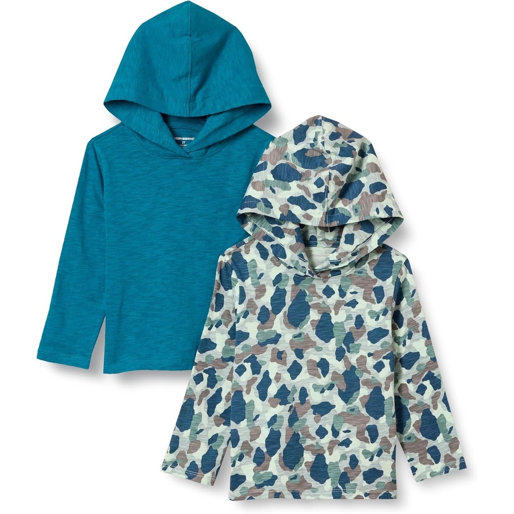 image:imageAmazon Essentials Boys and Toddlers Lightweight LongSleeve Hooded TShirt Pack of 2Teal Blue Camo