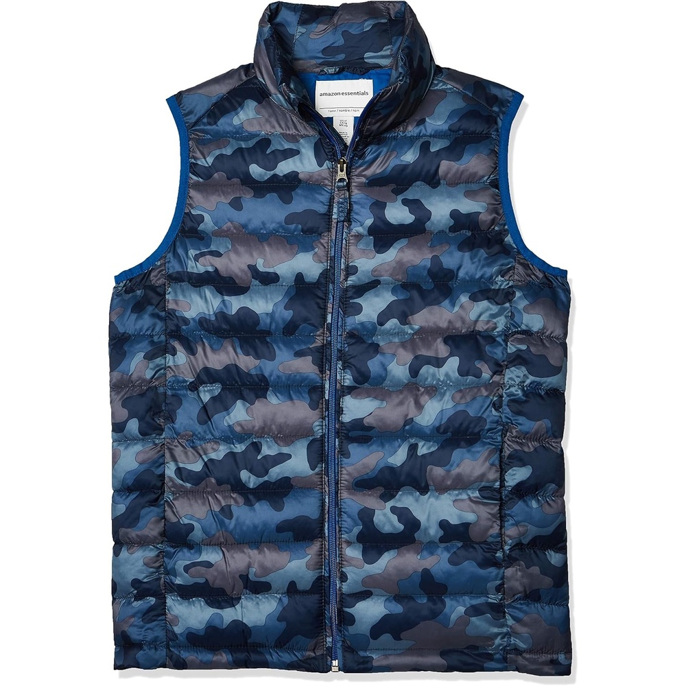 image:imageAmazon Essentials Boys and Toddlers Lightweight WaterResistant Packable Hooded Puffer VestBlue Camo