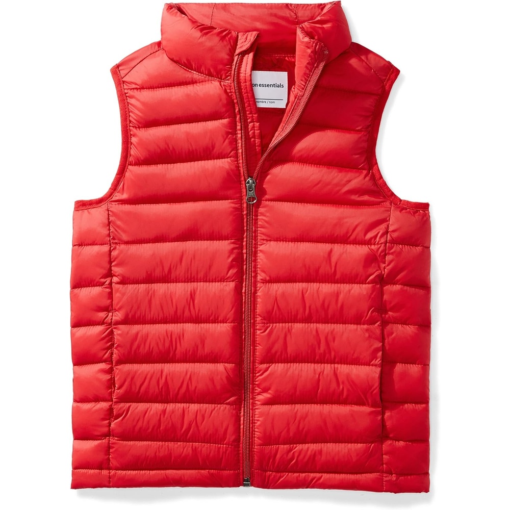 image:imageAmazon Essentials Boys and Toddlers Lightweight WaterResistant Packable Hooded Puffer VestRed