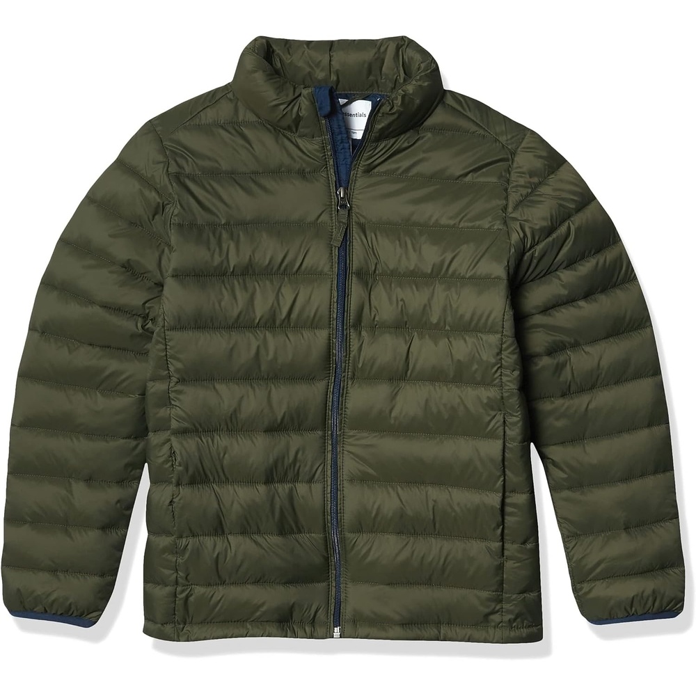 image:imageAmazon Essentials Boys and Toddlers Lightweight WaterResistant Packable Puffer JacketOlive With Navy