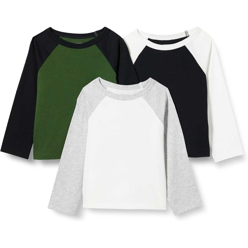 image:imageAmazon Essentials Boys and Toddlers Long Sleeve Cotton Jersey Tshirts Pack of 3BlackDark OliveWhite