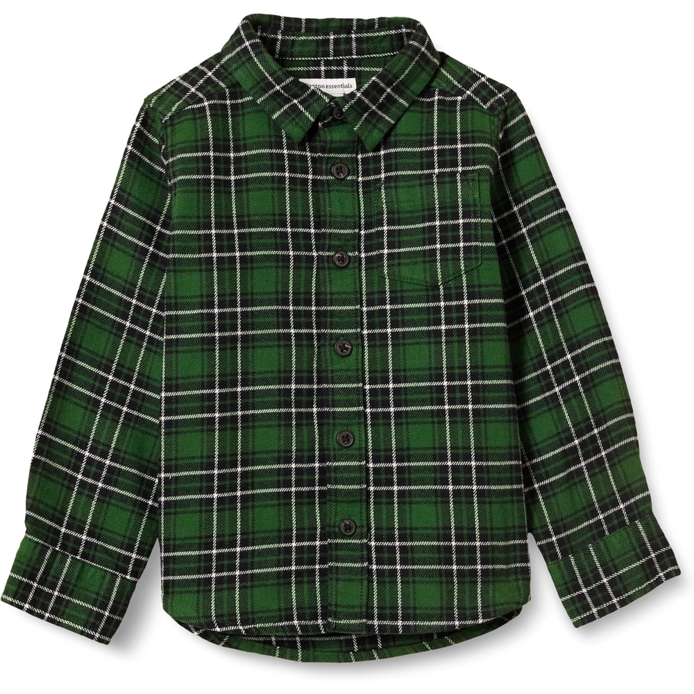 image:imageAmazon Essentials Boys and Toddlers Long Sleeve Flannel Button Down ShirtGreen