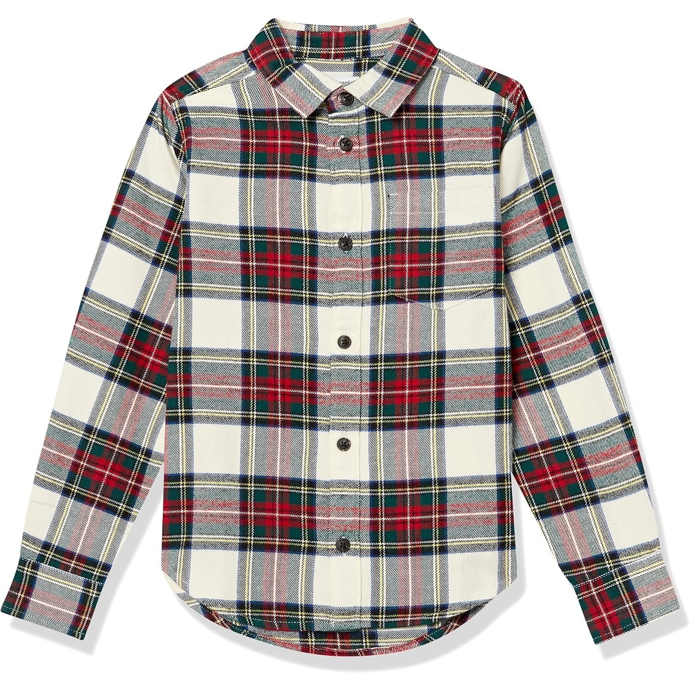 image:imageAmazon Essentials Boys and Toddlers Long Sleeve Flannel Button Down ShirtGreen Red Plaid