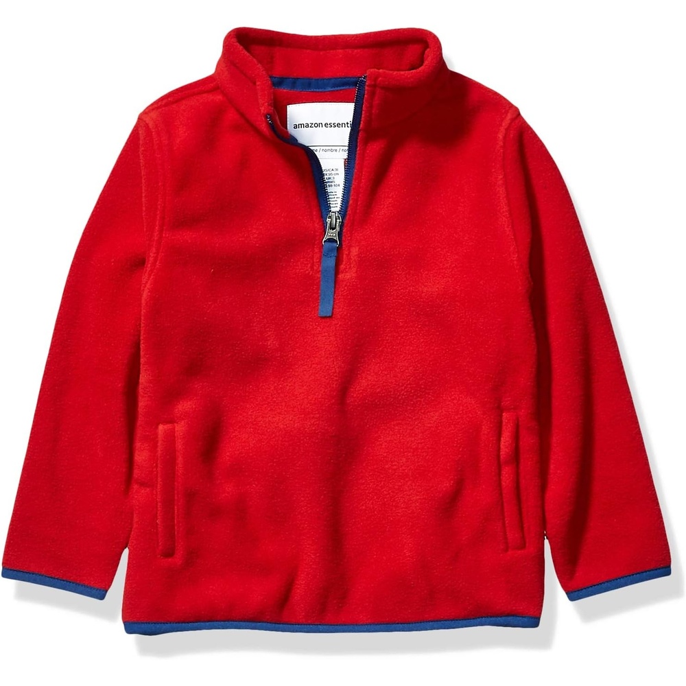 image:imageAmazon Essentials Boys and Toddlers Long Sleeve Midweight Polar Fleece QuarterZip Pullover JacketRed