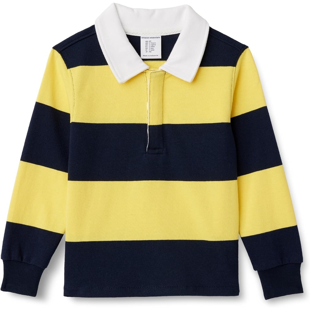 image:imageAmazon Essentials Boys and Toddlers Long Sleeve Rugby Polo ShirtNavy Yellow Rugby Stripe