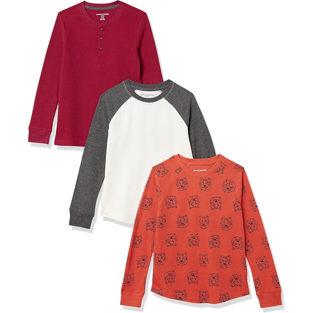image:imageAmazon Essentials Boys and Toddlers LongSleeve Cotton Thermal TShirt Base Layer Pack of 33pack Orange Tiger