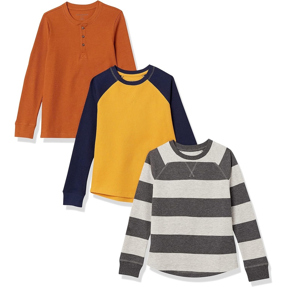 image:imageAmazon Essentials Boys and Toddlers LongSleeve Cotton Thermal TShirt Base Layer Pack of 33pack Rugby Stripe