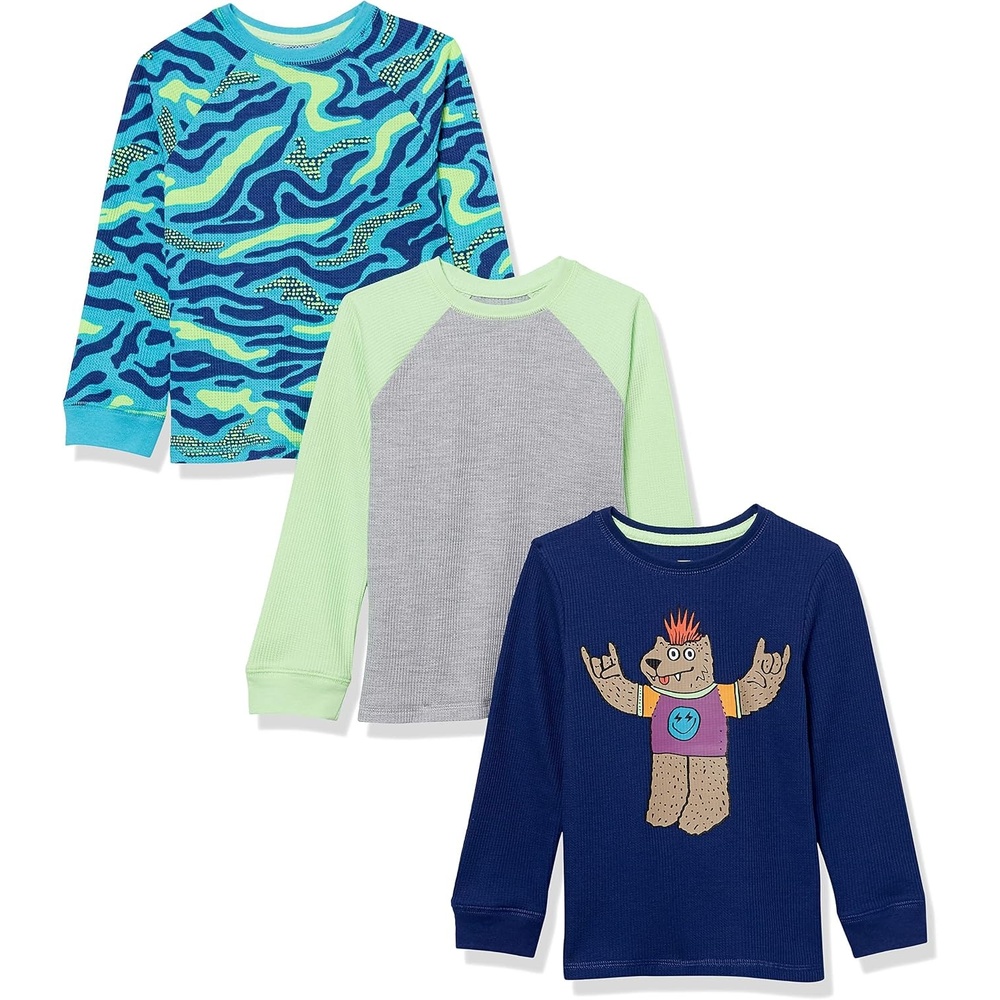 image:imageAmazon Essentials Boys and Toddlers LongSleeve Thermal TShirt Tops Previously Spotted Zebra Pack of 3
