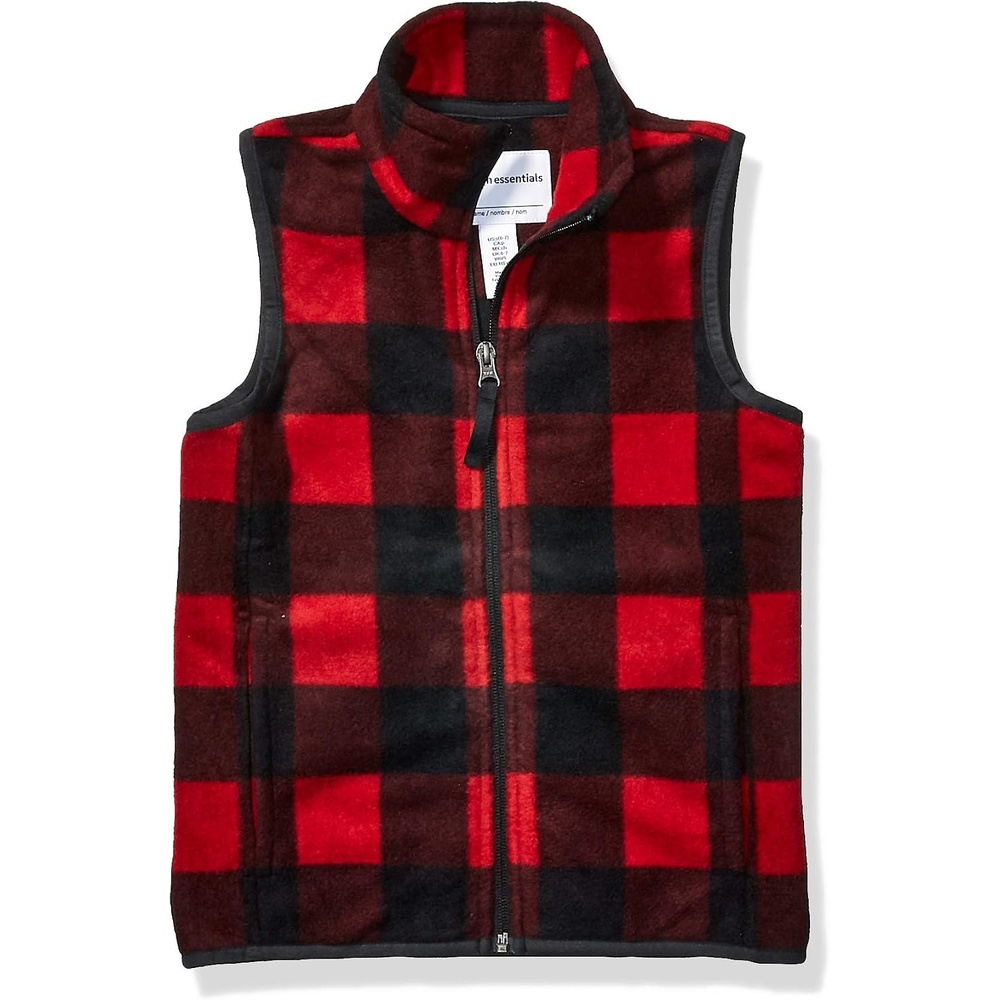 image:imageAmazon Essentials Boys and Toddlers Polar Fleece FullZip MockNeck VestExploded Red Buffalo Check