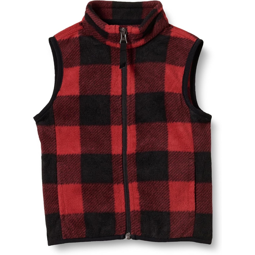 image:imageAmazon Essentials Boys and Toddlers Polar Fleece FullZip MockNeck VestRed Exploded Buffalo Check