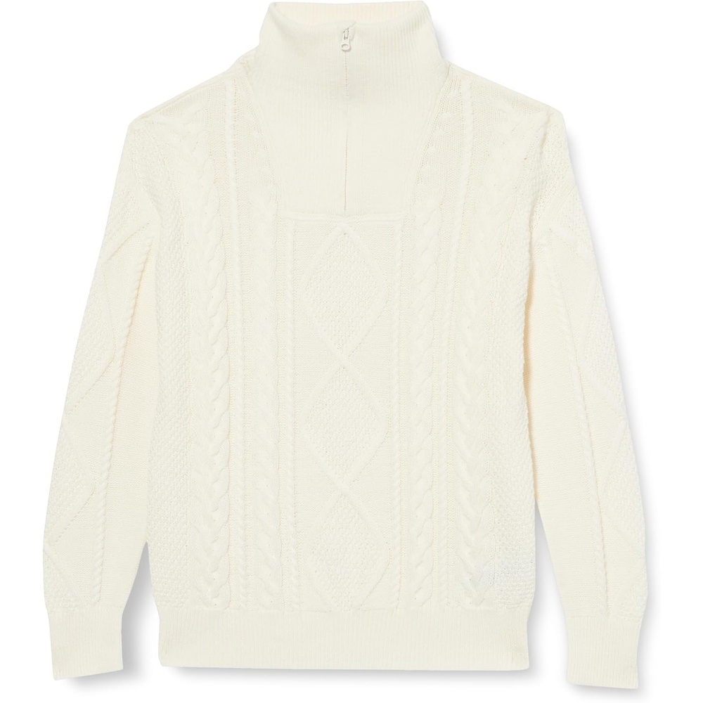 image:imageAmazon Essentials Boys and Toddlers QuarterZip Cotton CableKnit RelaxedFit SweaterEggshell White
