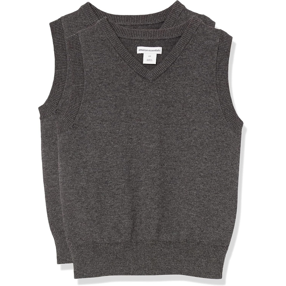 image:imageAmazon Essentials Boys and Toddlers School Uniform Cotton VNeck Sweater VestCharcoal Heather