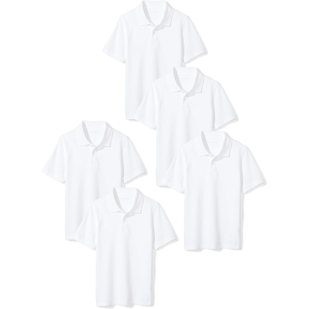 image:imageAmazon Essentials Boys and Toddlers School Uniform ShortSleeve Pique Polo Shirts Breathable Cotton Button ClosureBright White Pack
