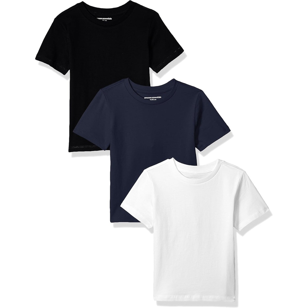image:imageAmazon Essentials Boys and Toddlers Short Sleeve Tee Shirts Cotton Jersey MultipacksBlackNavyWhite